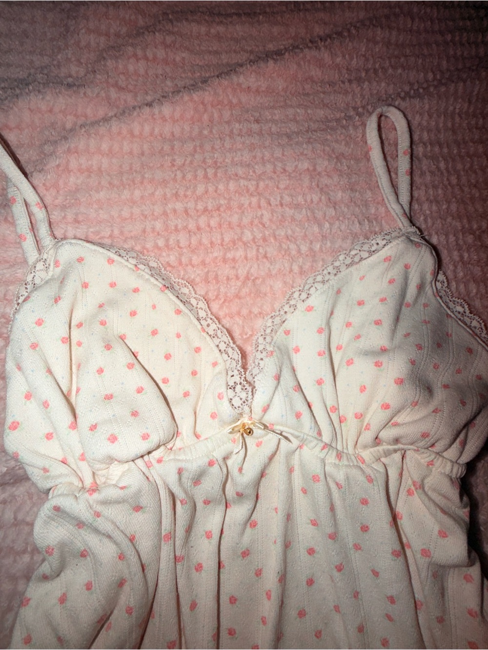 Pink Rose Cream Camisole with Pink floral Print and blue dots - Picture 3 of 8
